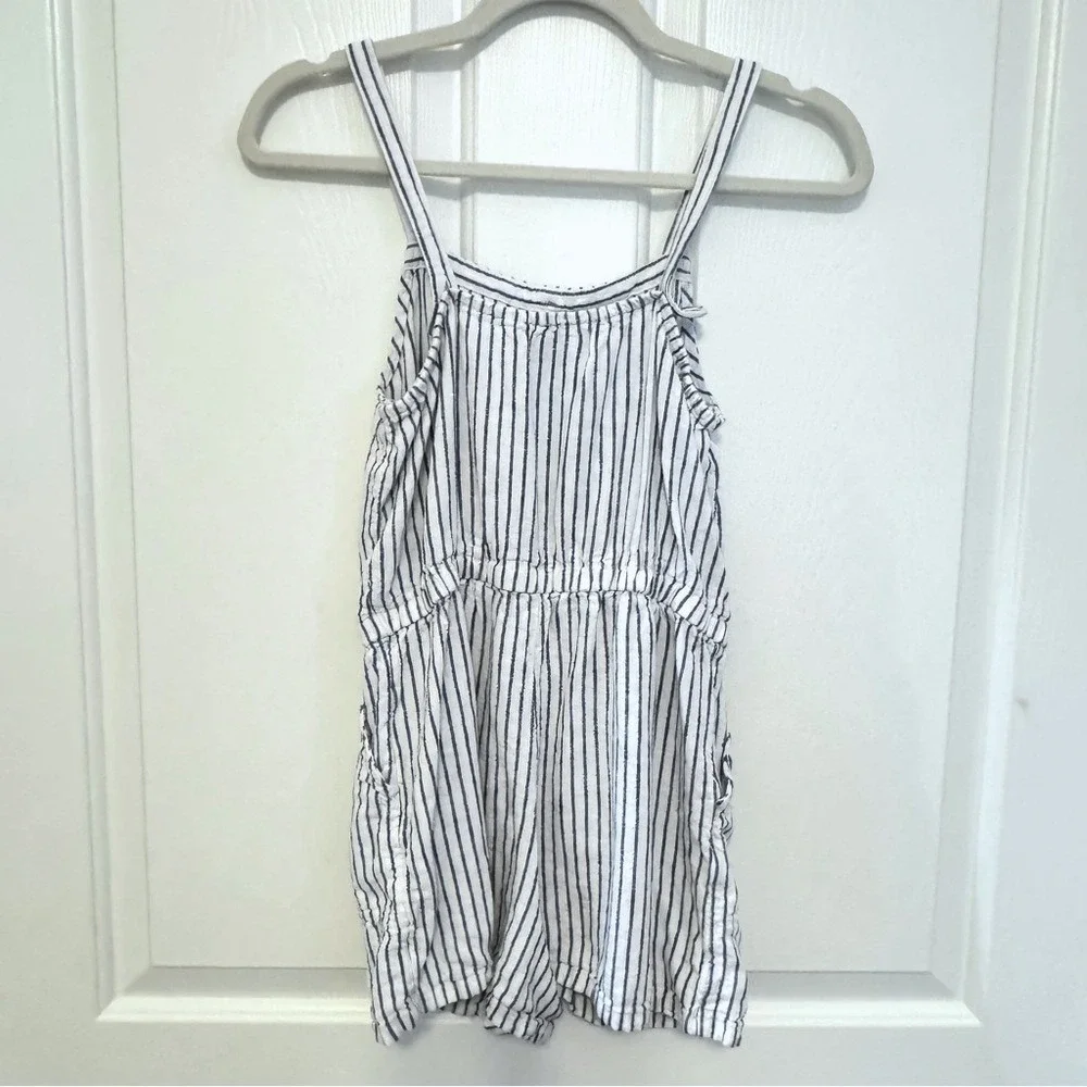 Old‎ Navy Striped Romper Girls XL 14-16 White Navy Blue Linen Blend Button Front